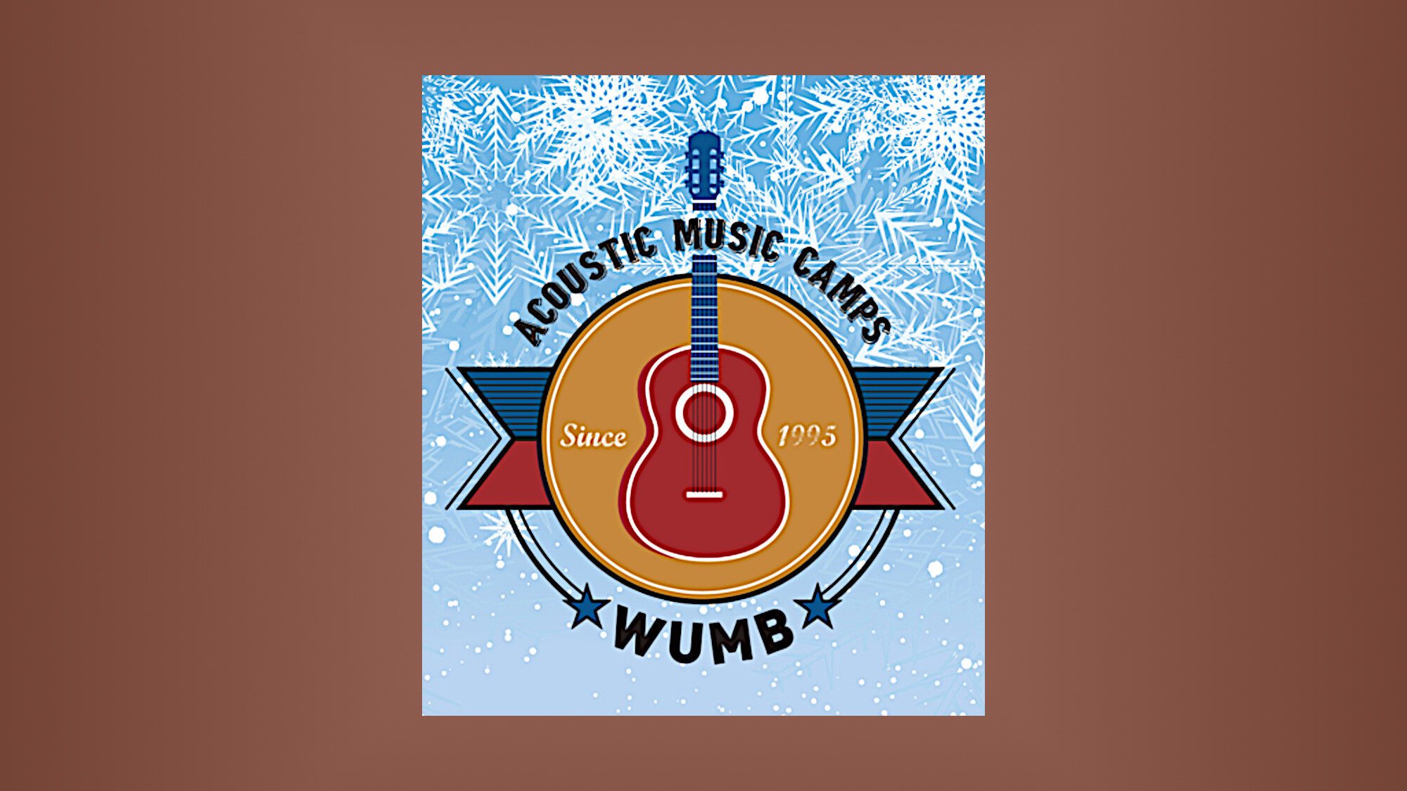 WUMB Acoustic Music Camps logo with a winter background