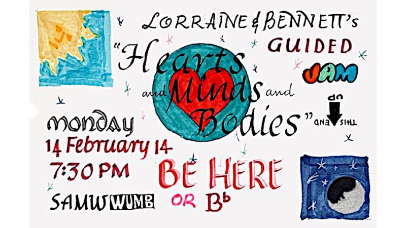 Poster for Valentine's Day online guided jam with The Hammonds